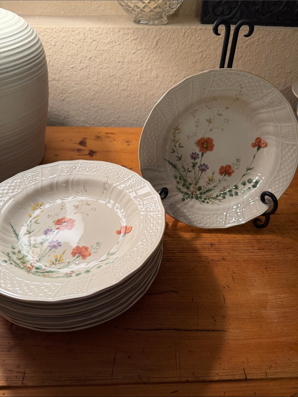 Mikasa White Floral Dinner Plates with Orange & Green Accents